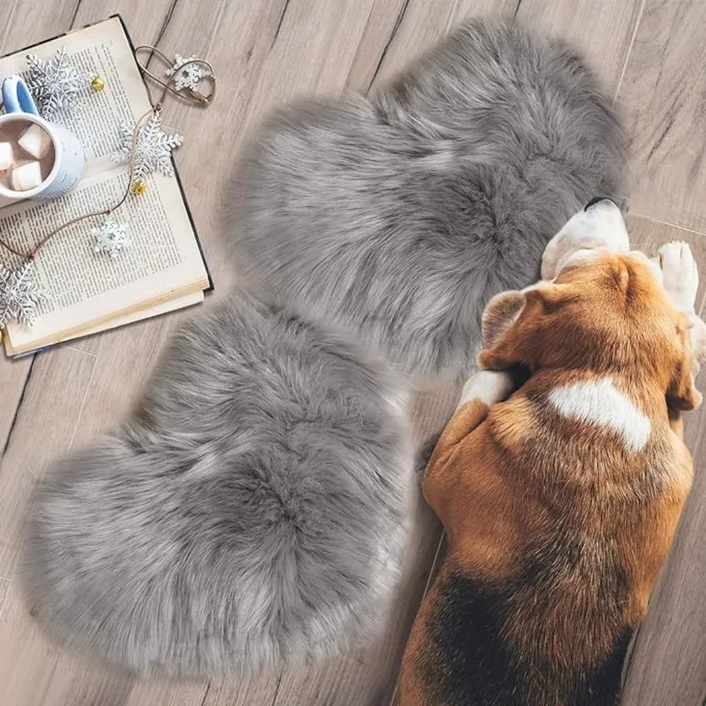 2pcs fluffy heart shaped rug faux area